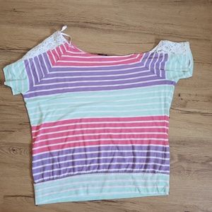 Patel color striped off the shoulder tee